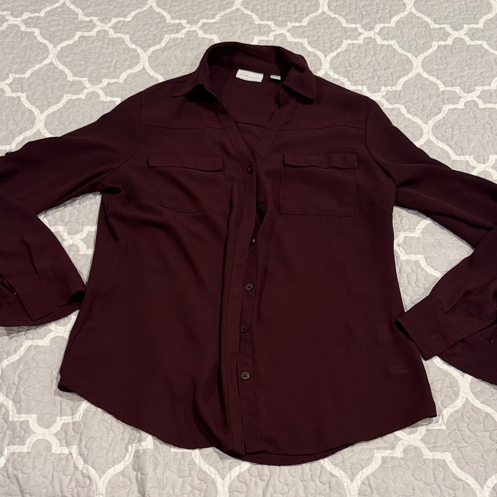 New York & Company Burgundy Button Down Shirt